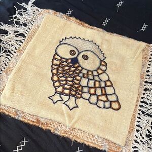 🦉MICUS - hand made in Peru - Owl Embroidered Throw Pillow Cover - 100% wool
